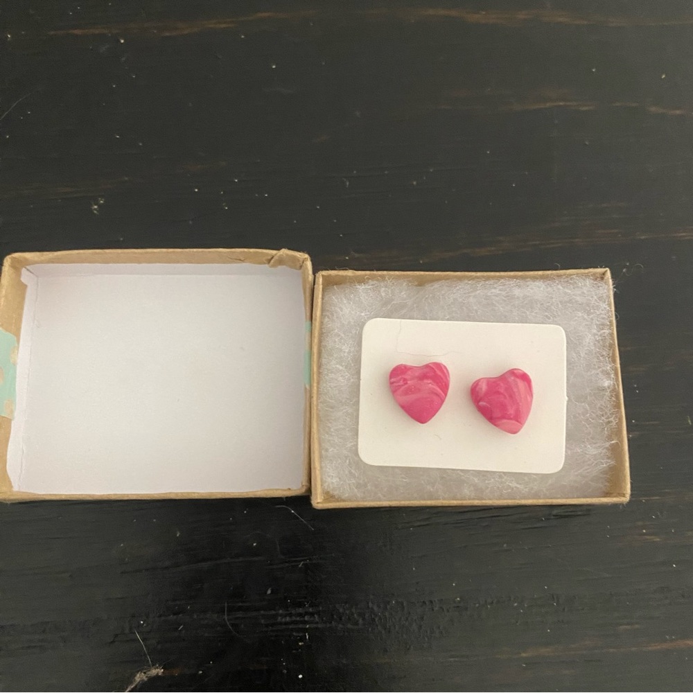 New Handmade Clay Pink Heart Earrings